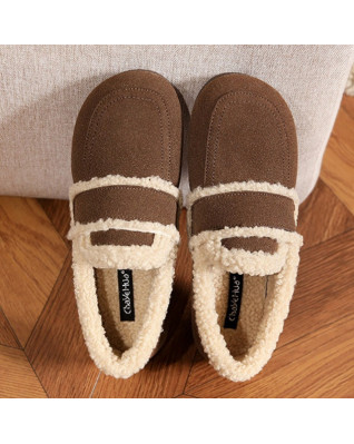 Mary Janes Women's Flats Winter Plus Velvet Keep Warm Retor Lazy Comfortable Casual Wool Women Shoes Wear-resistant