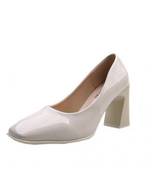 Shallow Occupation Business Women's Shoes Patent Leather Modern Square Toe Thick High Heels Pumps 2023 New Fashion Summer Spring