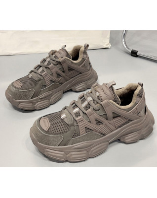 All-match Casual Mesh Breathable Sneakers Women 2023 New Fashion Black Plush Velvet Keep Warm Women's Shoes Spring Autumn