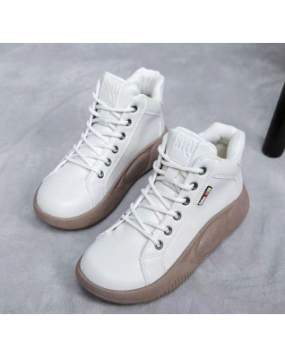 Plus Velvet Keep Warm Sport Recreational All-match White Shoes for Women Korean Style Gao Bang Platform Sneakers Winter
